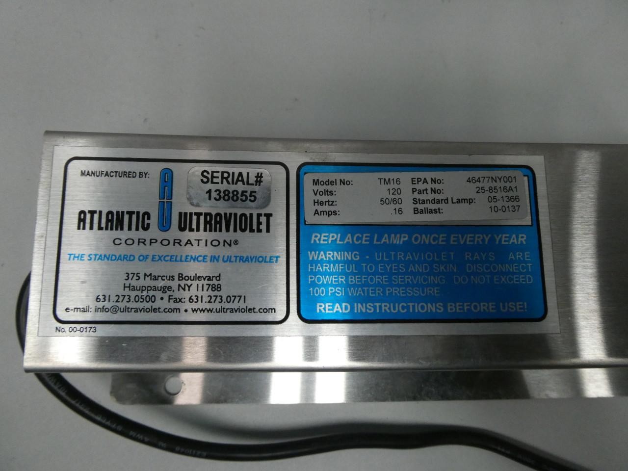 Atlantic Ultraviolet TM16 25-8516A1 Tank Master Liquid Storage Sanitizer