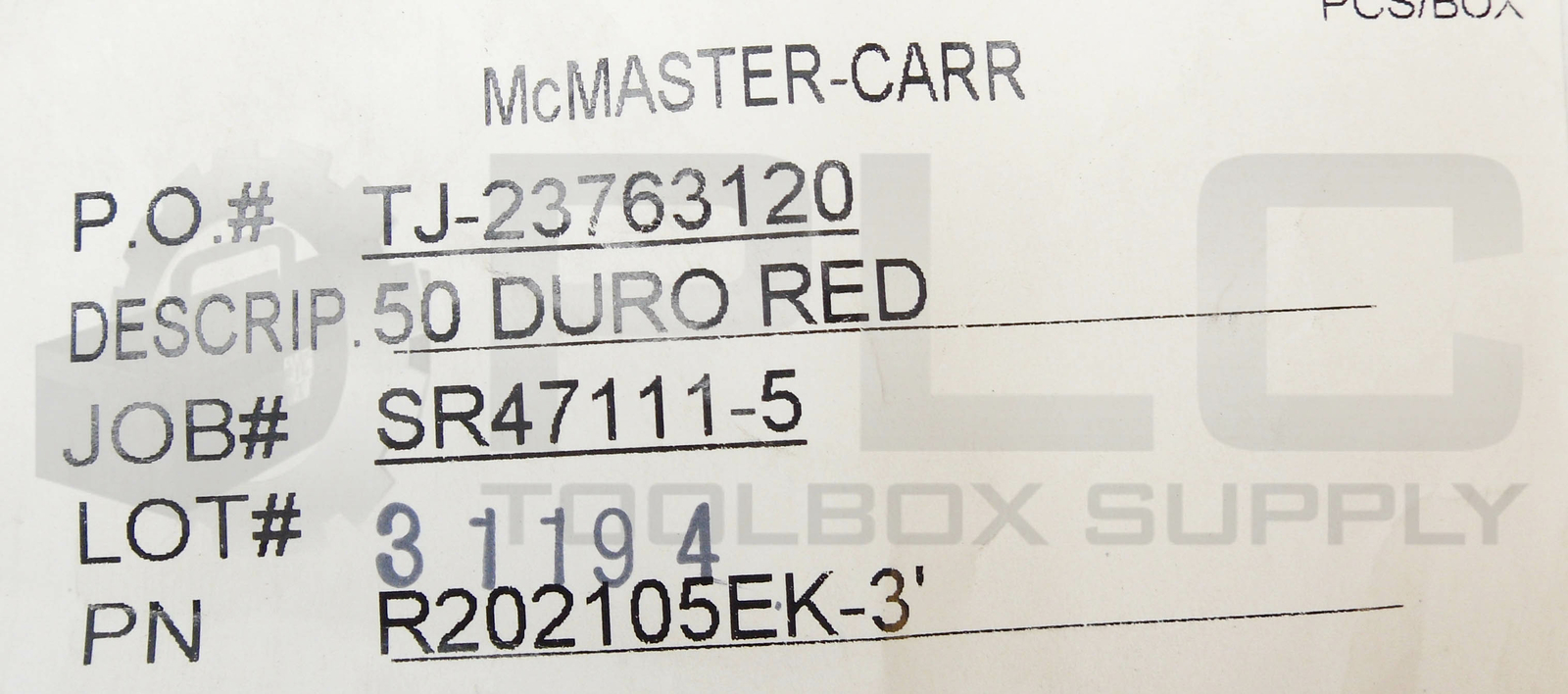 NEW MCMASTER-CARR R202105EK-3′ 50 DURO RED POLYCOATED RUBBER LINER