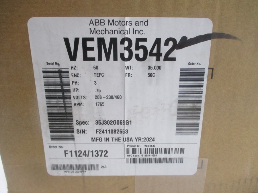 BALDOR VEM3542 35J302G069G1 208-230/460V 2.42/1.21A NSMP