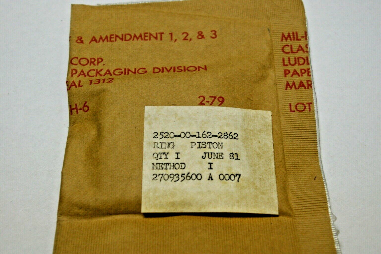 NEW, PISTON RING P/N M1904AS, NSN: 2520-00-162-2862, ORIGINAL PACKAGING