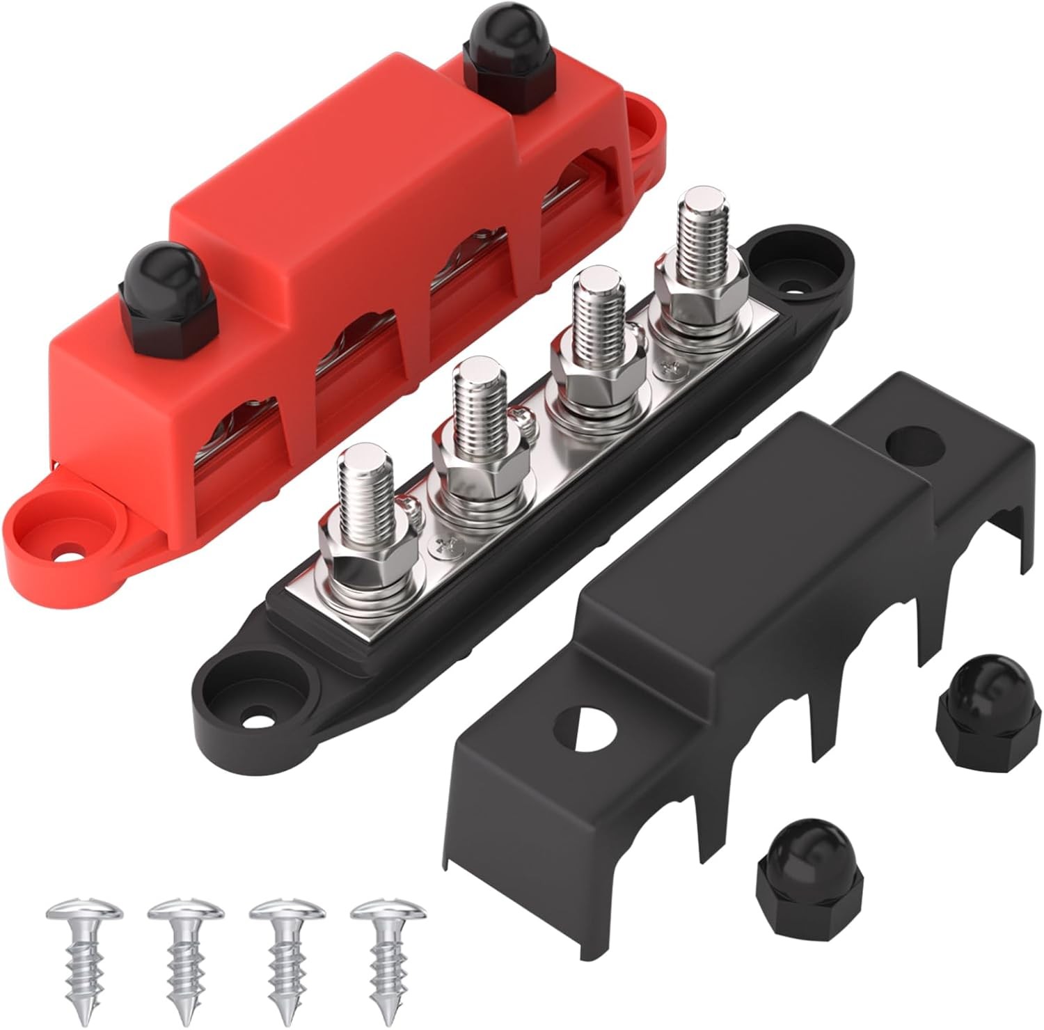 Joinfworld Bus Bar 12V 250A Power 4 x 3/8"(M10) Studs, 250A-Bus