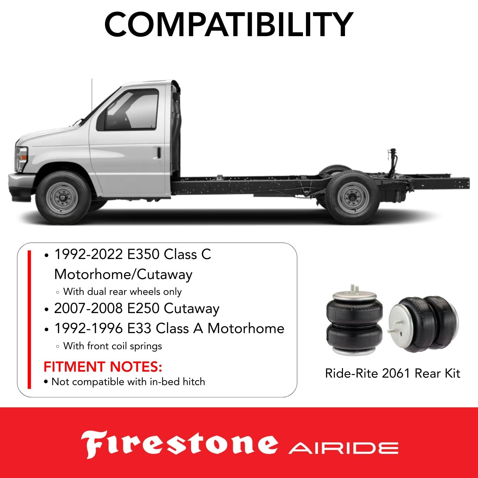 Firestone Airide 2061 Ride-Rite Rear Air Springs Kit fits 1992-2022 E350 Clas…