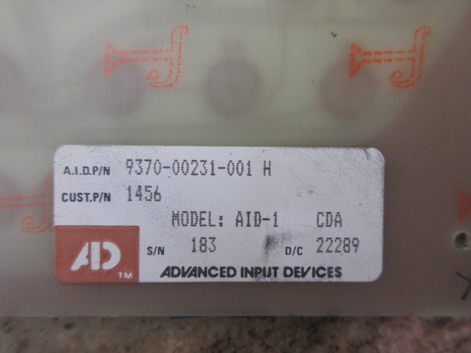 ADVANCED INPUT DEVICES KEYBOARD 9370-00231-001 H 1456 AID-1 CDA 183 FADAL 4020