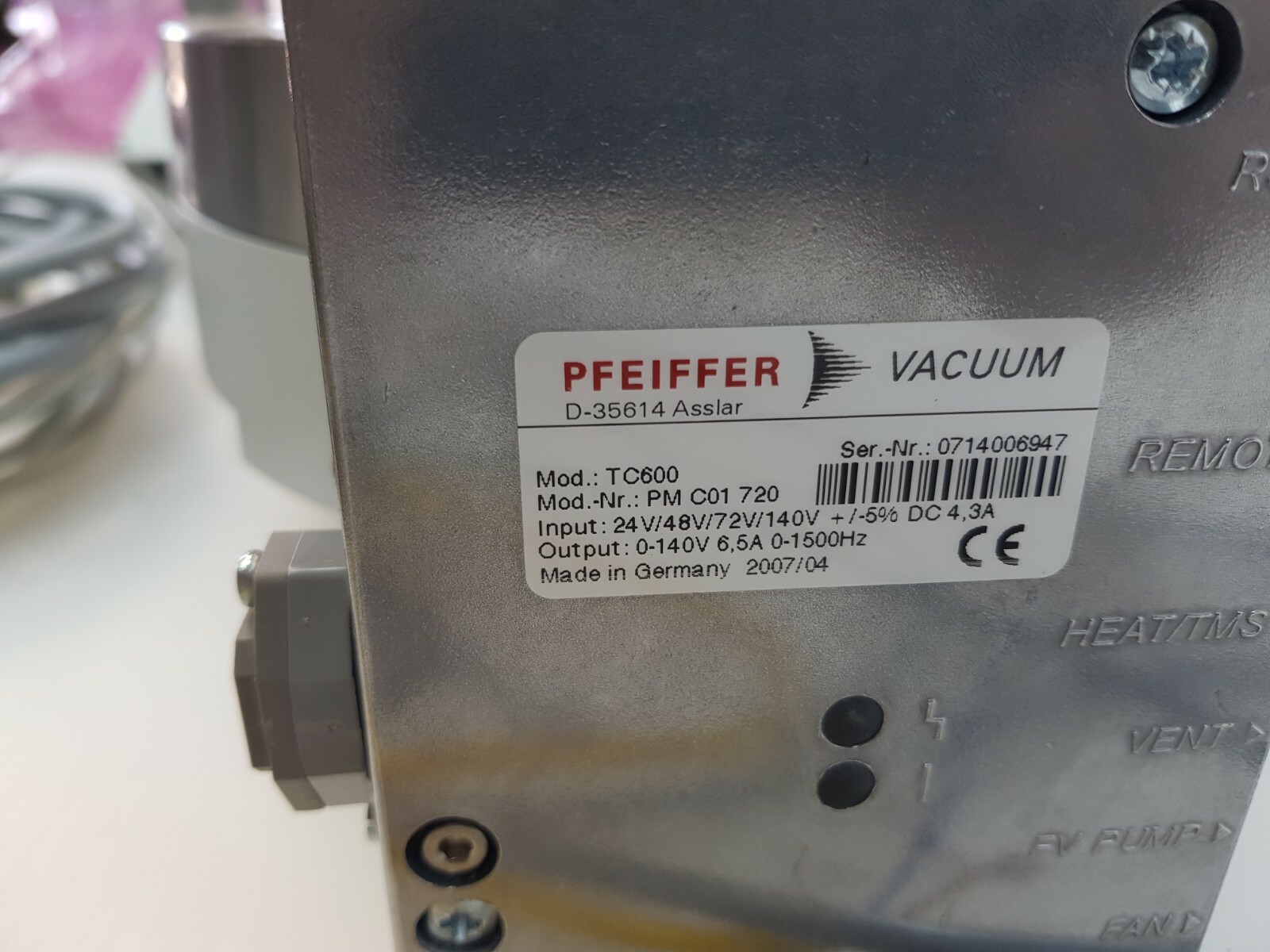 PFEIFFER TURBOMOLECULAR PUMP TMU 521 PM P02 845 H, TC 600 PM C01 720, TPS301