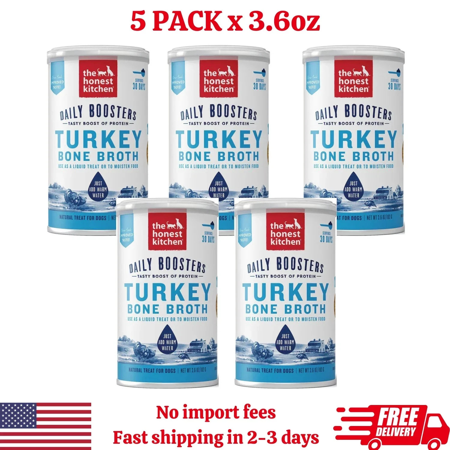 5 PACK The Honest Kitchen Daily Boosters: Instant Turkey Bone Broth, 3.6 Oz