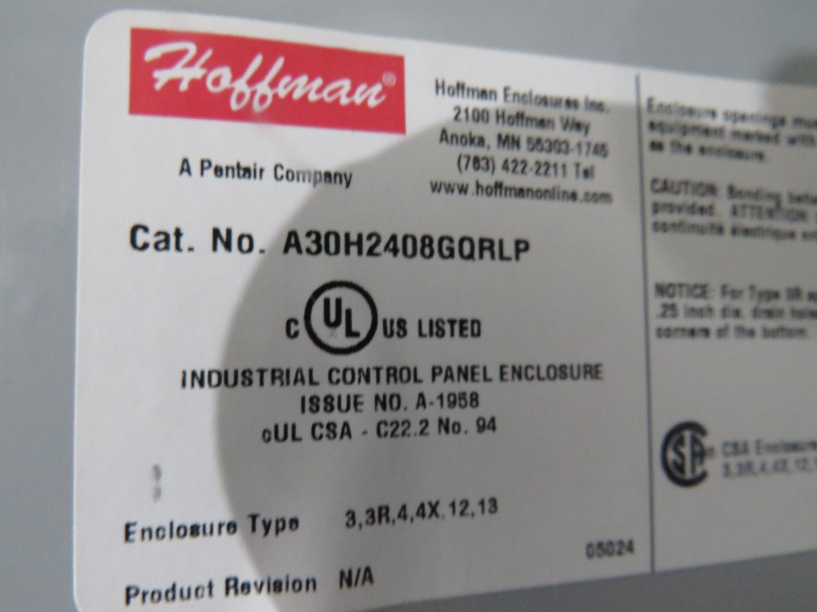 Hoffman A30H2408GQRLP Enclosure