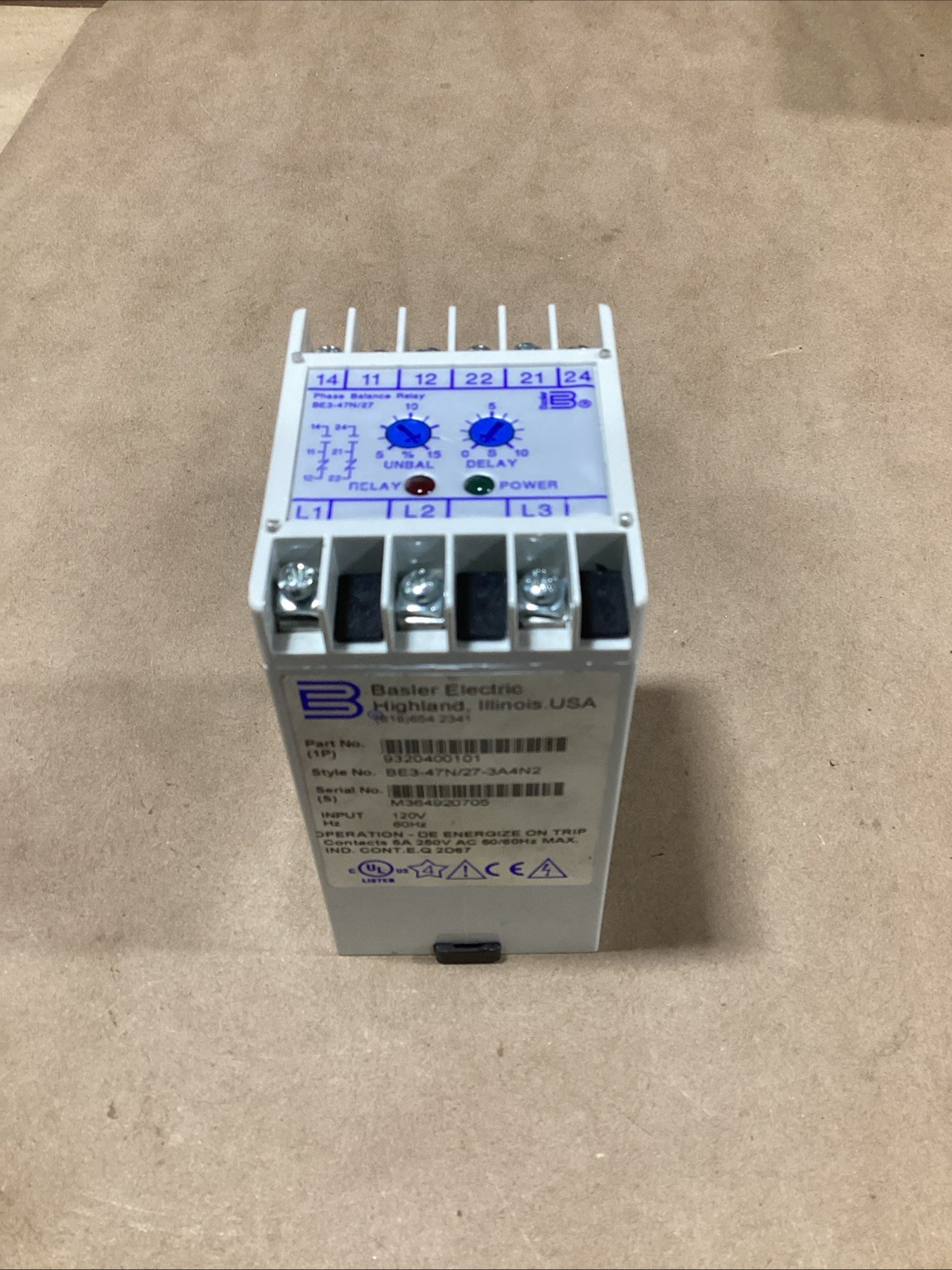 BASLER ELECTRIC BE3-47N/27-3A4N2 9320400101 120V NSNP