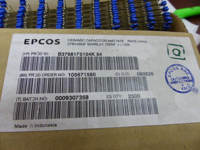 EPCOS B37981F5104K54 Qty of 150 per Lot CER RAD P5 100NF X7R 10% 50V; ceramic c
