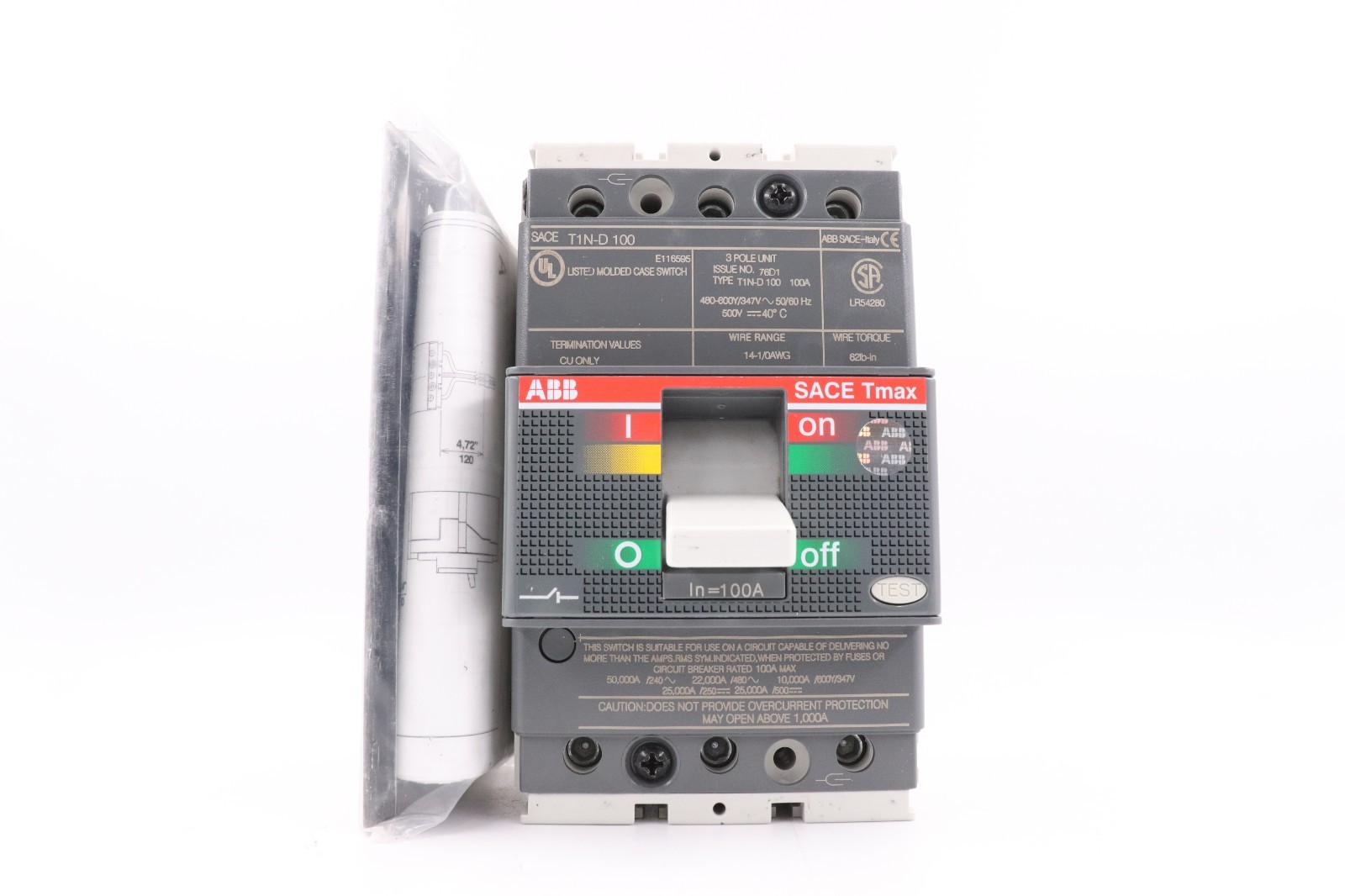 ABB SACE TMAX T1N-D100 100A 3-POLE CIRCUIT BREAKER, 480-600Y/347V 22KA@480V