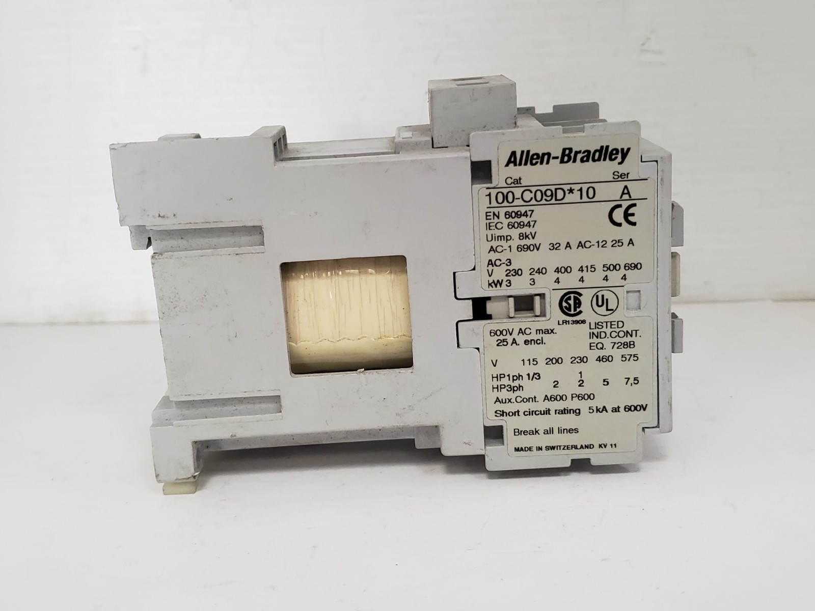 ALLEN BRADLEY 100-C09DJ10 CONTACTOR 9A 24V DC 3NO 1NO SER A