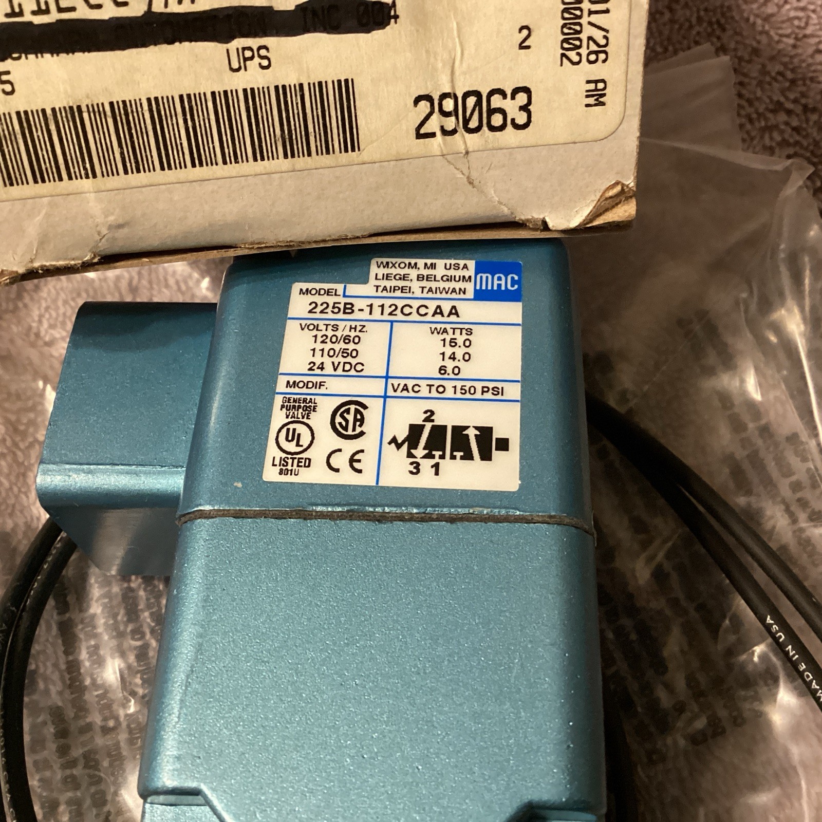 MAC VALVE…225B-112CC AA…SOLENOID VALVE….NEW