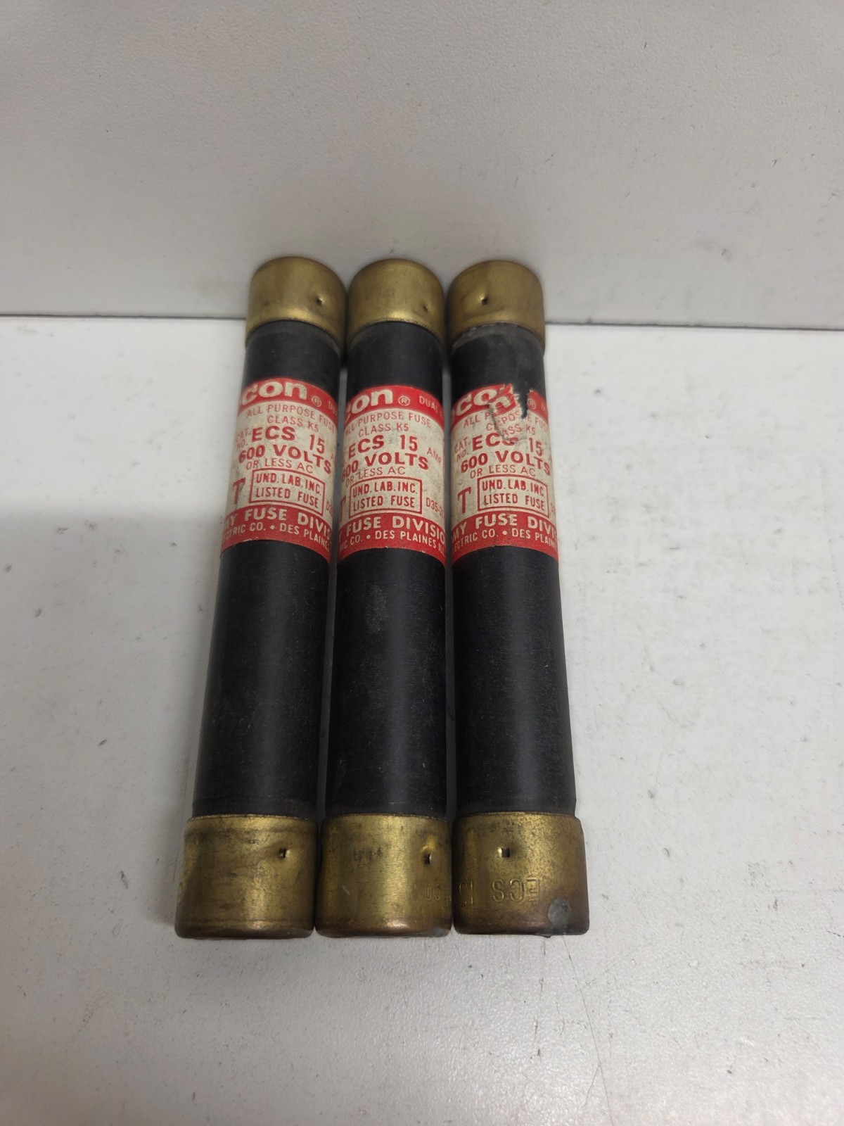 LOT OF 3 NEW NO BOX! ECON 15A 600V K5 FUSES ECS-15