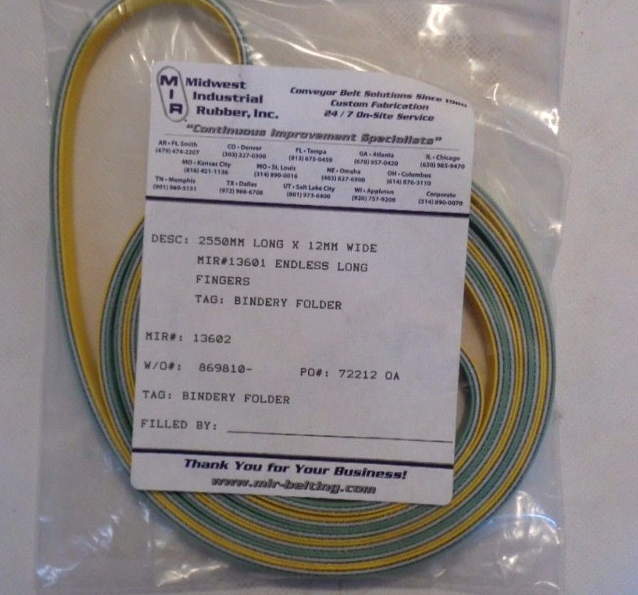 NEW IN FACTORY PACKAGE MIR MIDWEST INDUSTRIAL RUBBER P/N 13602 BELT