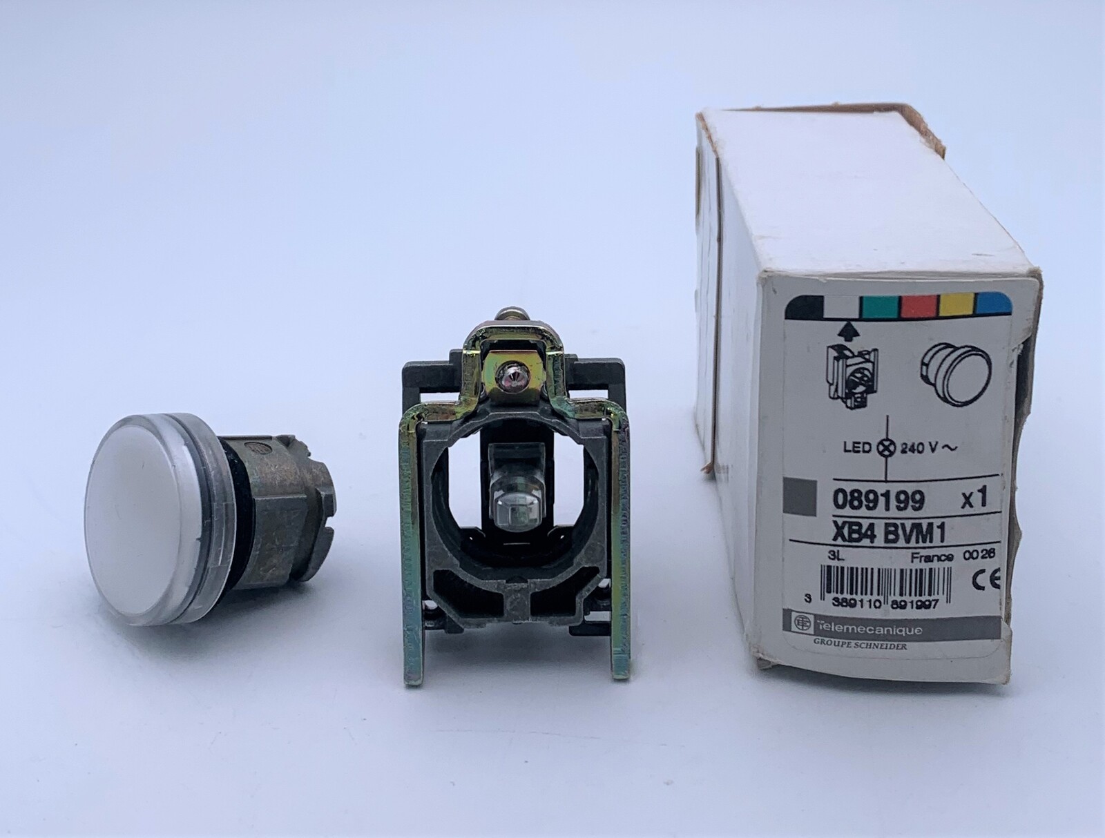 Schneider XB4 BVM1 Harmony White LED Pilot Light 22mm Cutout 240VAC