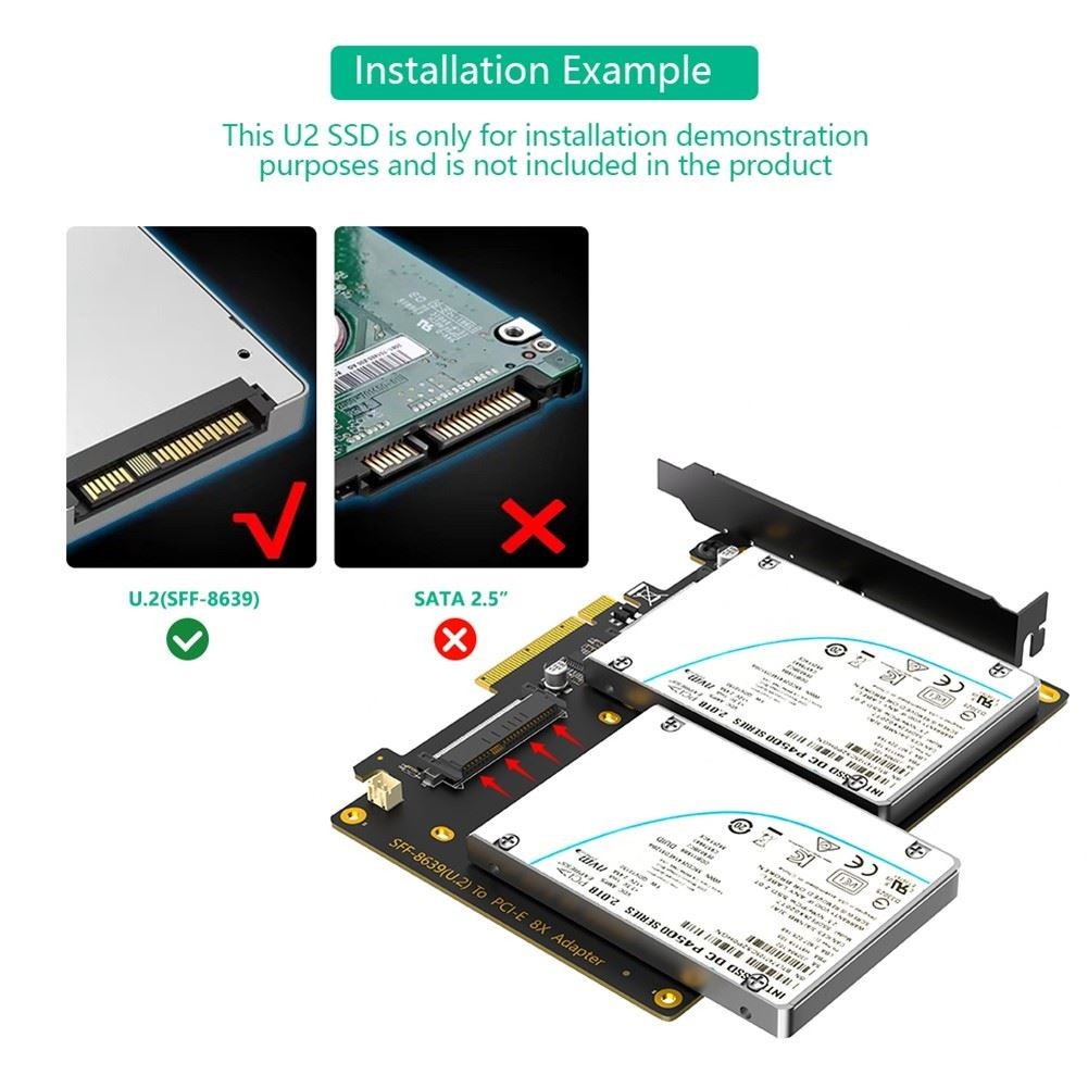 Dual U2 SSD to PCIe 40 X8 Adapter Support 2 X or Soft