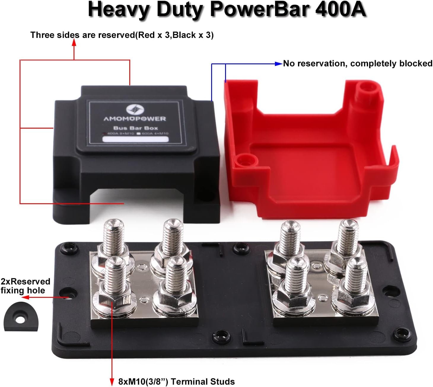 Copper 400A Busbar 12V-48V 8 Terminals Power Distribution Block for Car RV Solar
