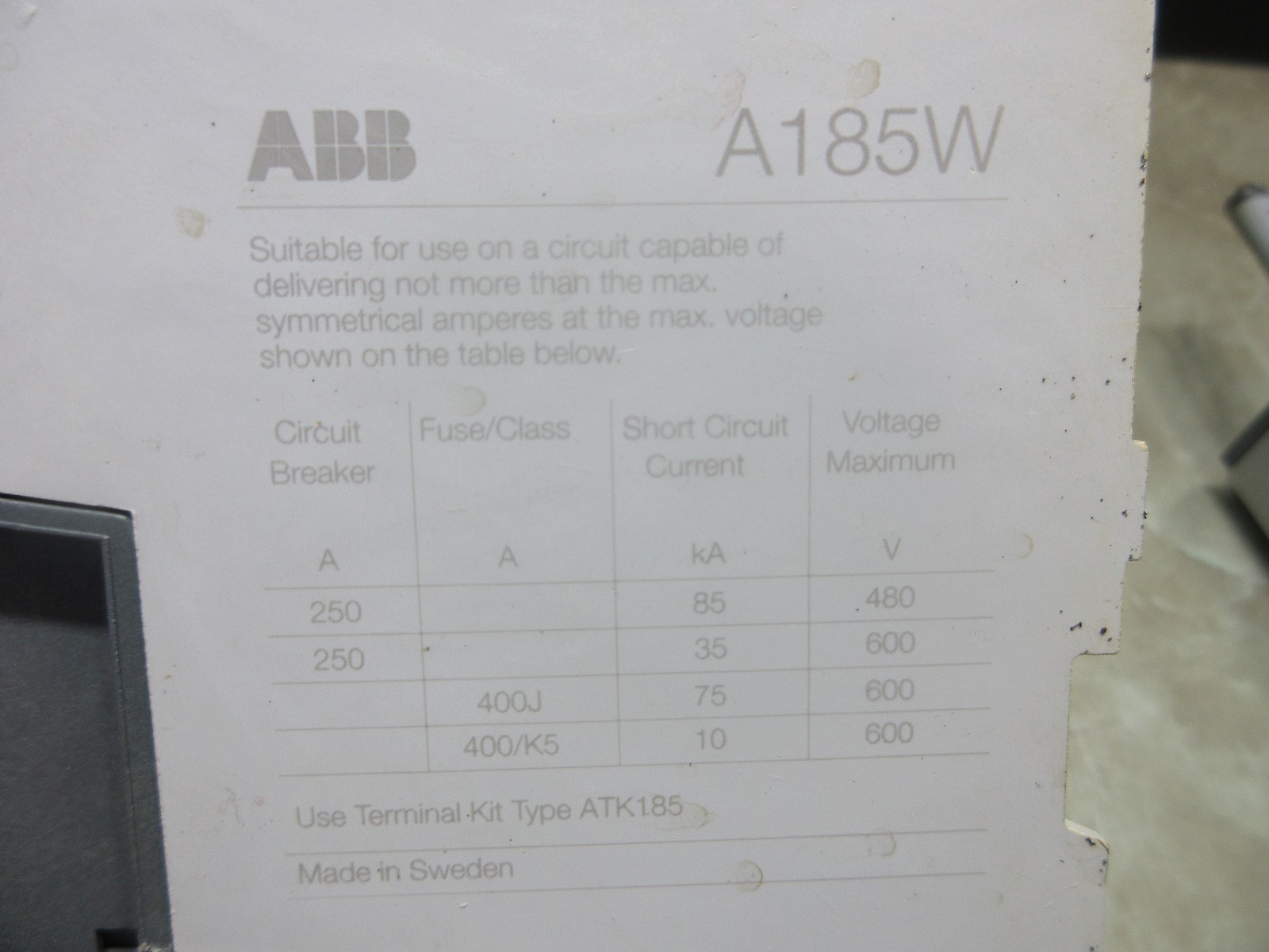 ABB WELDING CONTACTOR A185W-30 ATK185 CNC EDM BREAKER