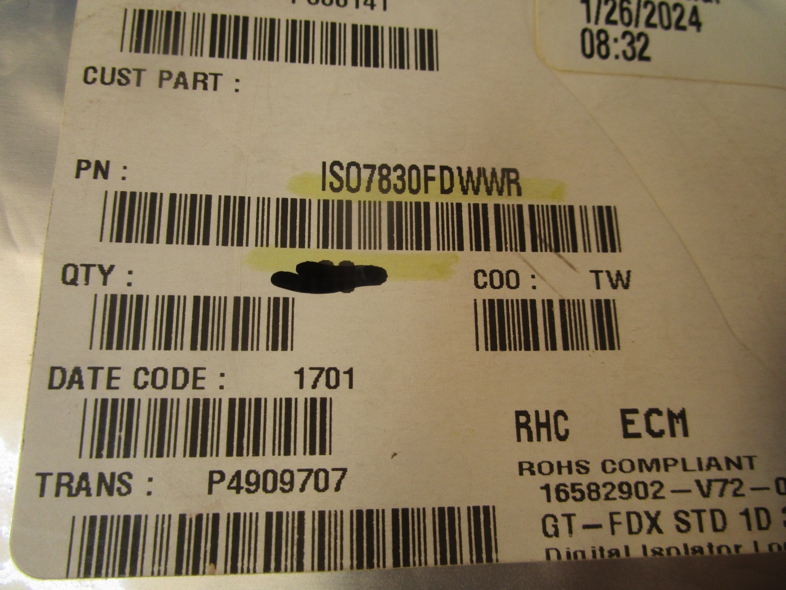 LOT OF 10 Texas Instruments ISO7831FDWWR, General Purpose Digital Isolator 5700V