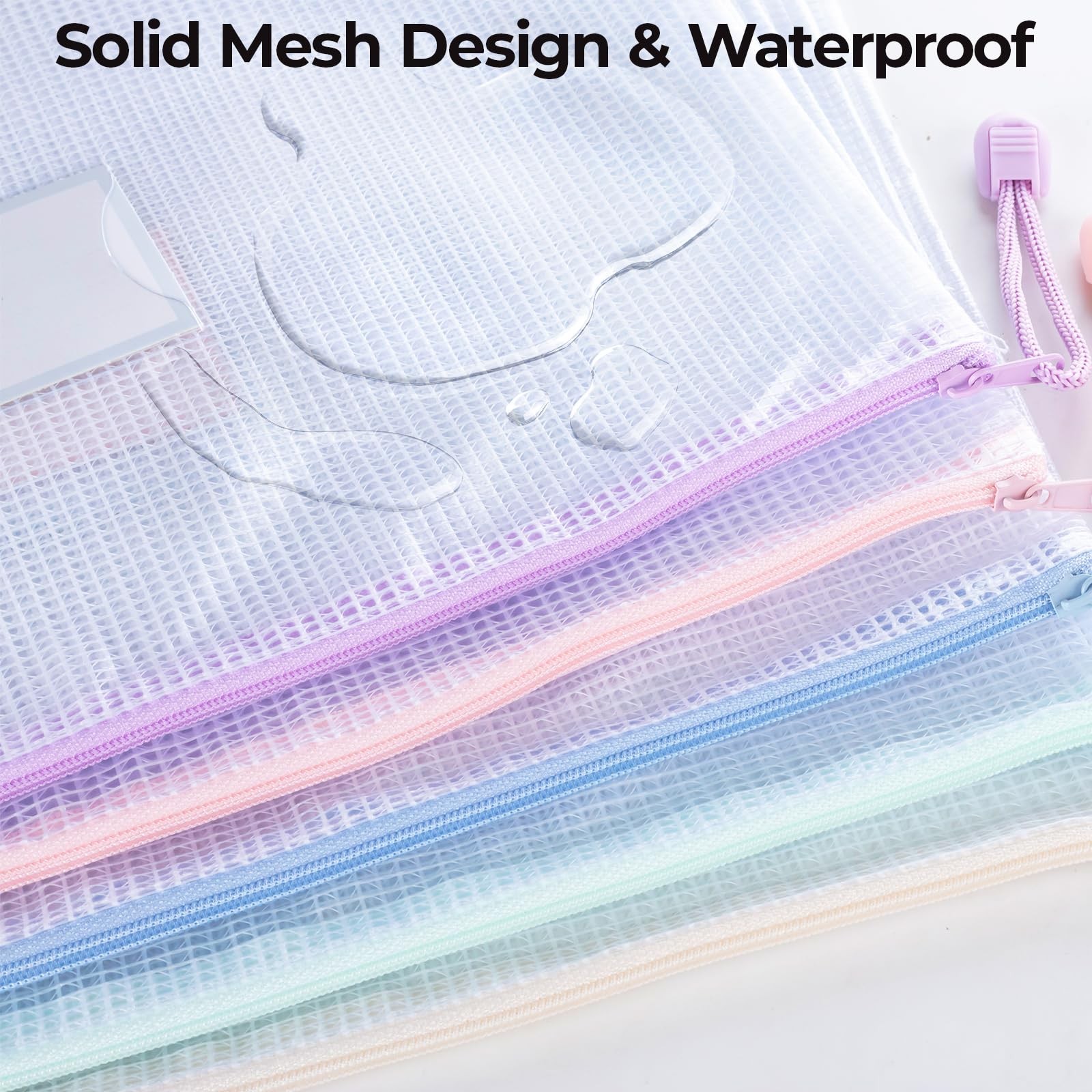 20pcs Mesh Zipper Pouch Bags File Puzzle A4-Macaroon Color, Macaroon Color