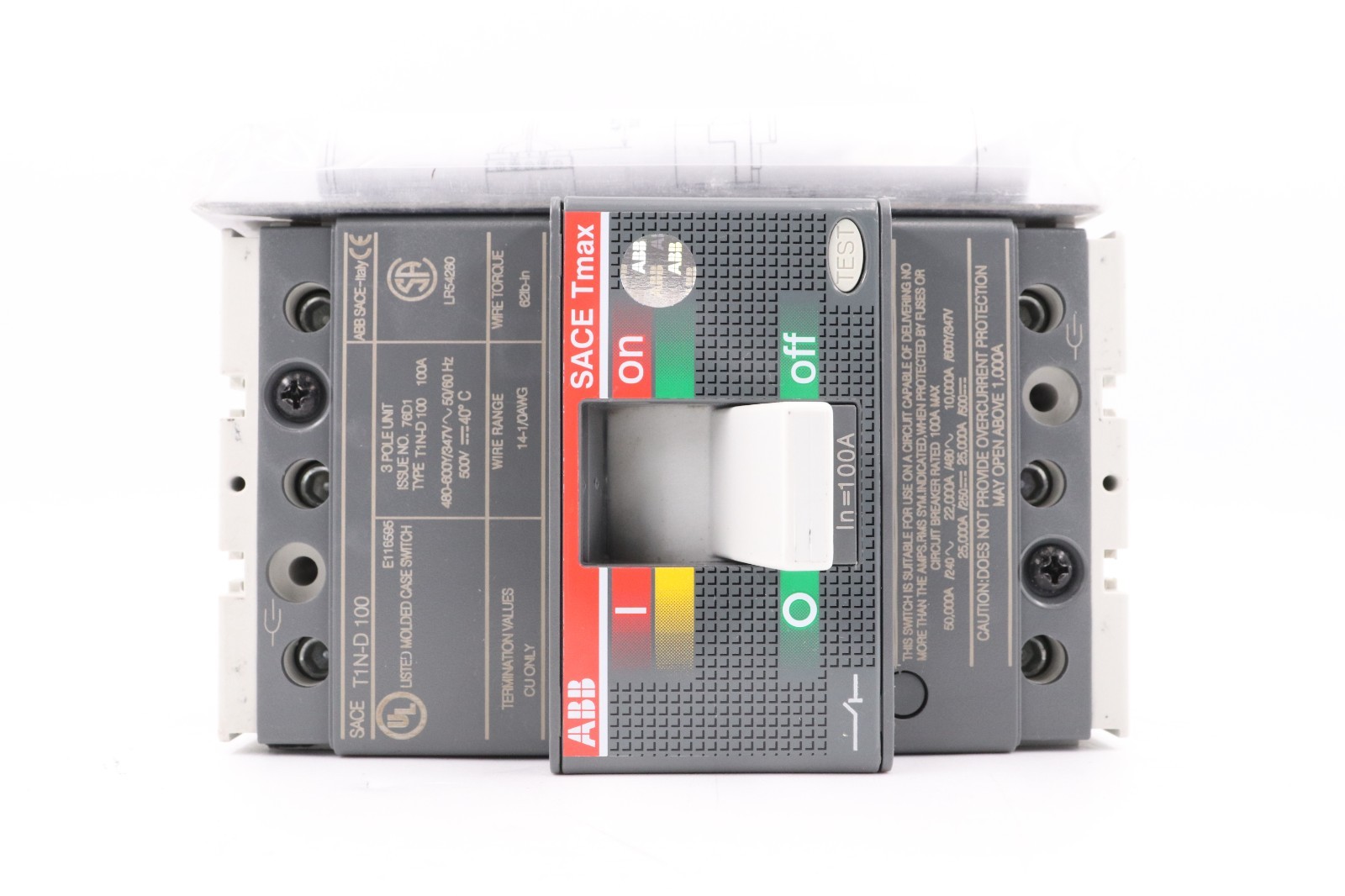 ABB SACE TMAX T1N-D100 100A 3-POLE CIRCUIT BREAKER, 480-600Y/347V 22KA@480V
