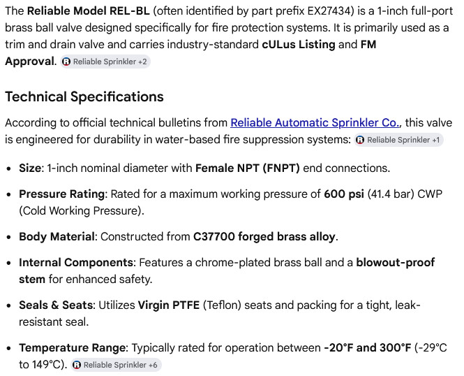 1 NEW RELIABLE EX27434REL-BL 1” BALL VALVE NNB ***MAKE OFFER***