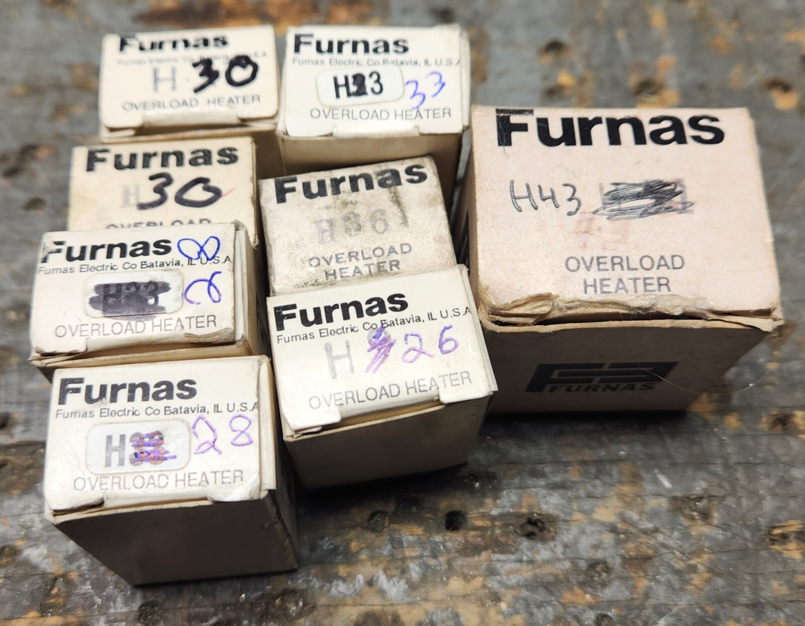 (Lot of 8) Furnas Heater Element Overloads (H30, H28, H43, H26, H33, H36)