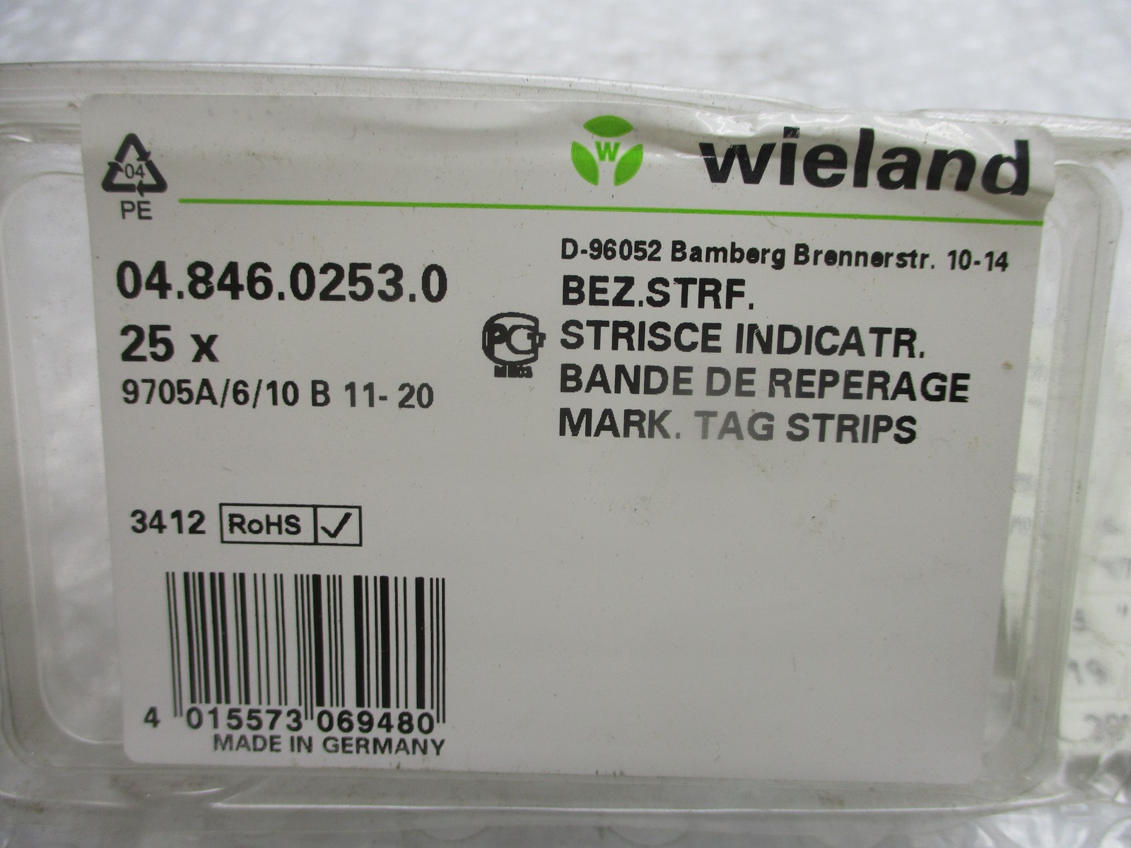 WIELAND 04.846.0253.0 9705A/6/10 B11-20 MARK TAG STRIPS LOT OF 25 NSNP