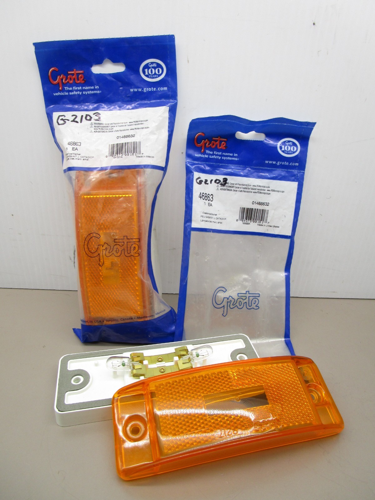 x2 Grote 46863 Clearance Lamp Amber 6″ x2″ 9217 Lens