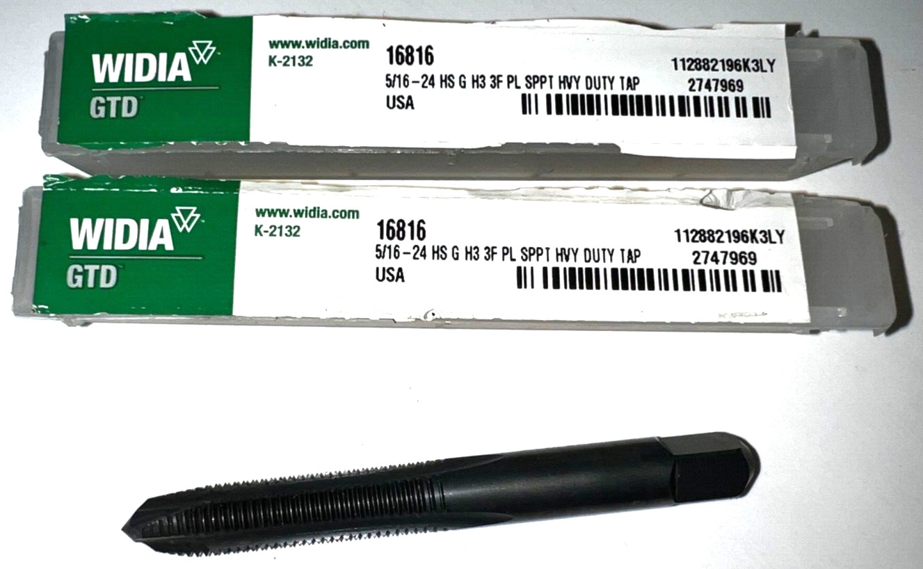 WIDIA GTD SPIRAL POINT TAP 16816 3 FLUTE 5/16″-24 1-1/2″ LOC 2-7/8″ OAL LOT OF 2