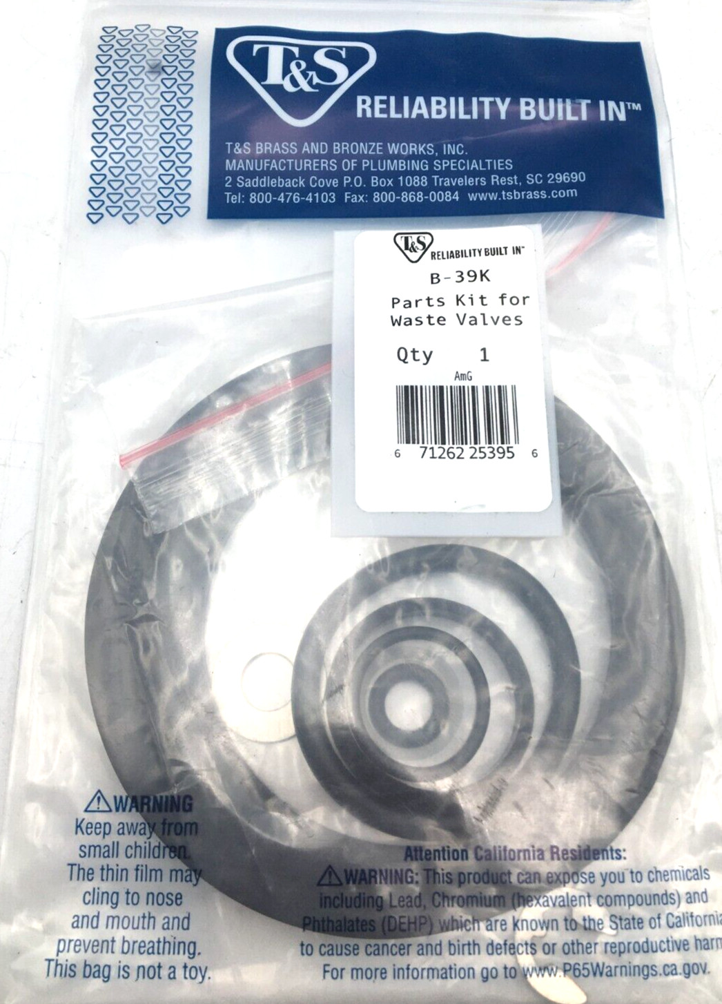 T&S Lot of 4 Parts Kit For Waste Valves B-39K New
