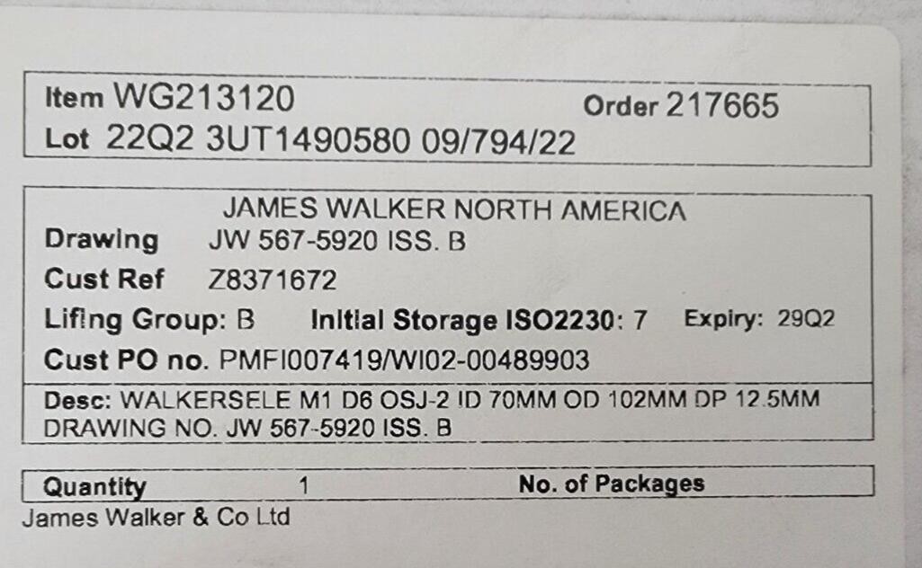 James Walker Walkersele M1 D6 OSJ-2 On-Site Joining Kit 70x102x12.5MM 567-5920