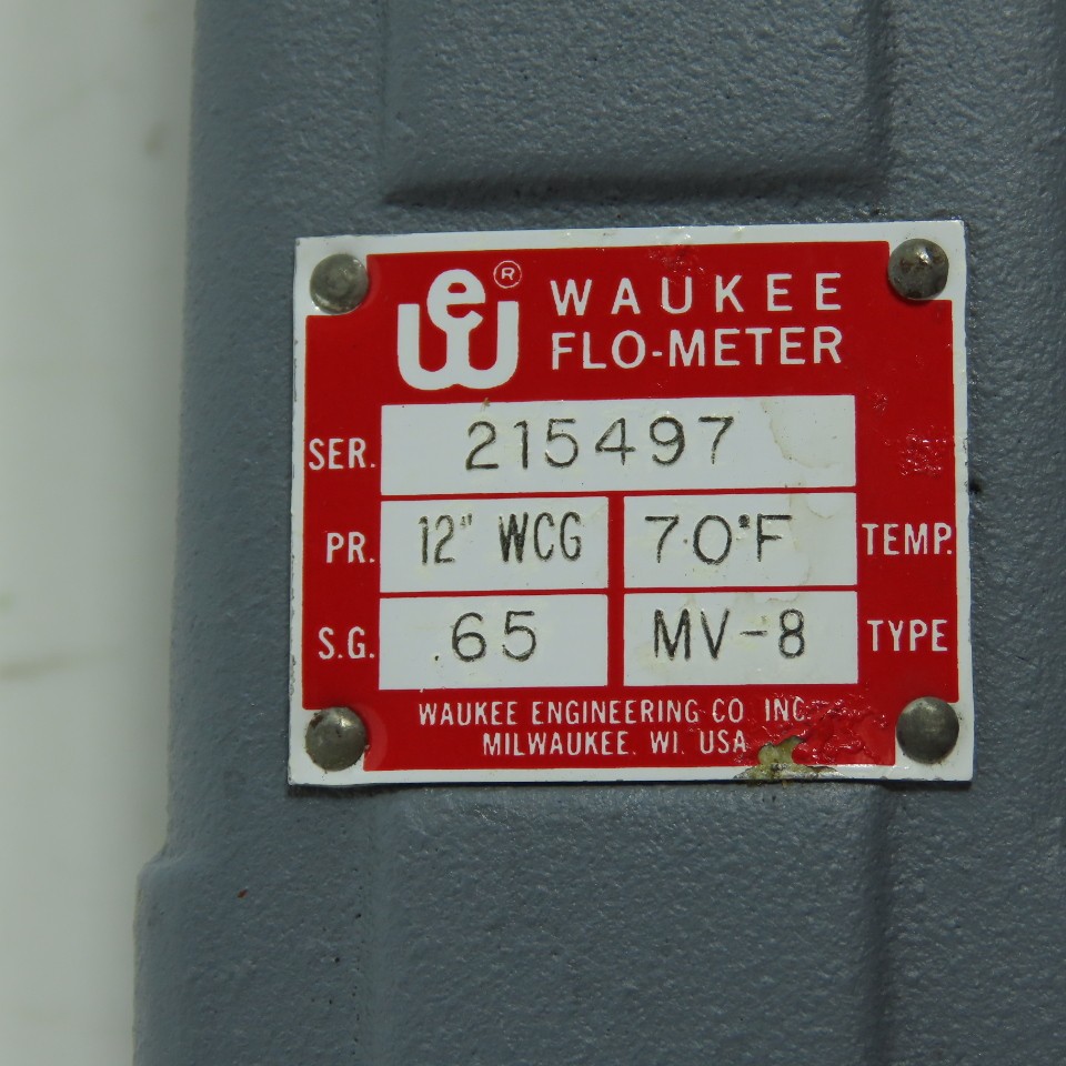 Waukee MV-8 Flo-Meter Gas Flow Meter 70°F SG 0.65 PR. 12WCG 1-1/4″NPT INCOMPLET