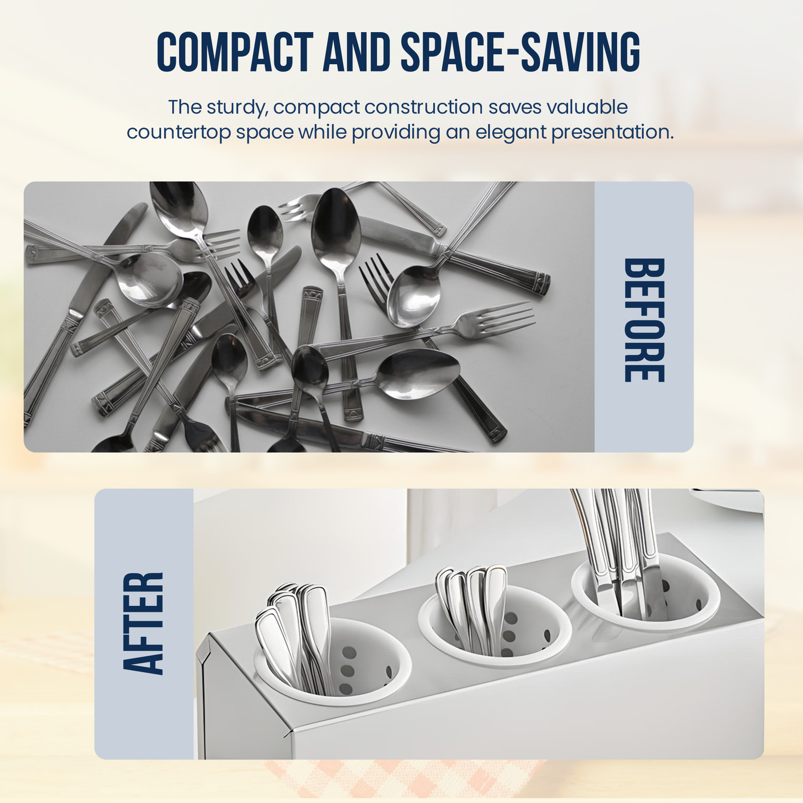 OCS Parts 3-Compartment Stainless Steel Silverware Display Holder | White