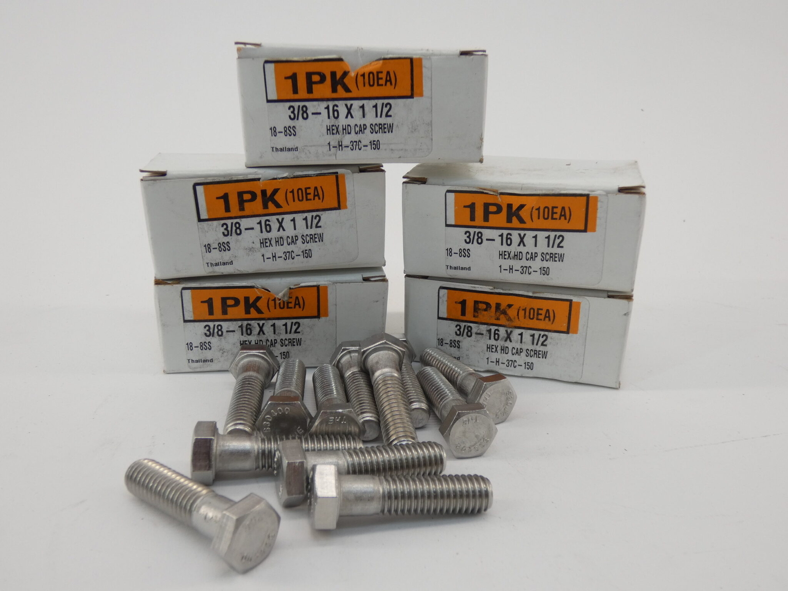 *Lot of 5 Boxes* Stainless Steel Hex Head Cap Screw 3/8″-16×1 1/2″ – NEW Surp…