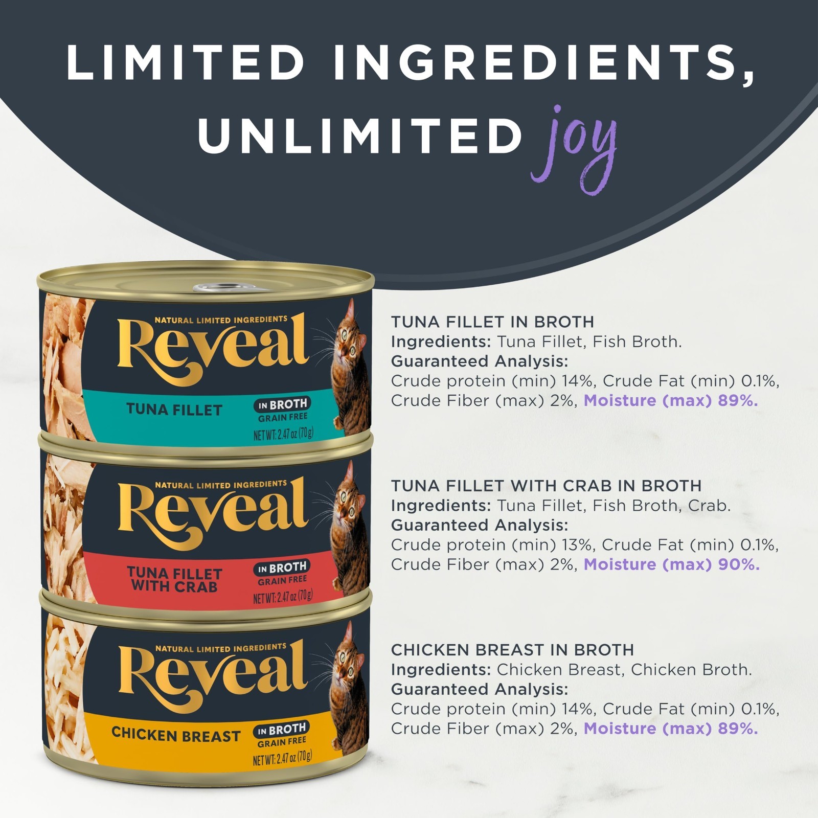 3 PACK Reveal Fish & Chicken Variety Pack Wet Cat Food in Broth 12 ct, 3-Flavor