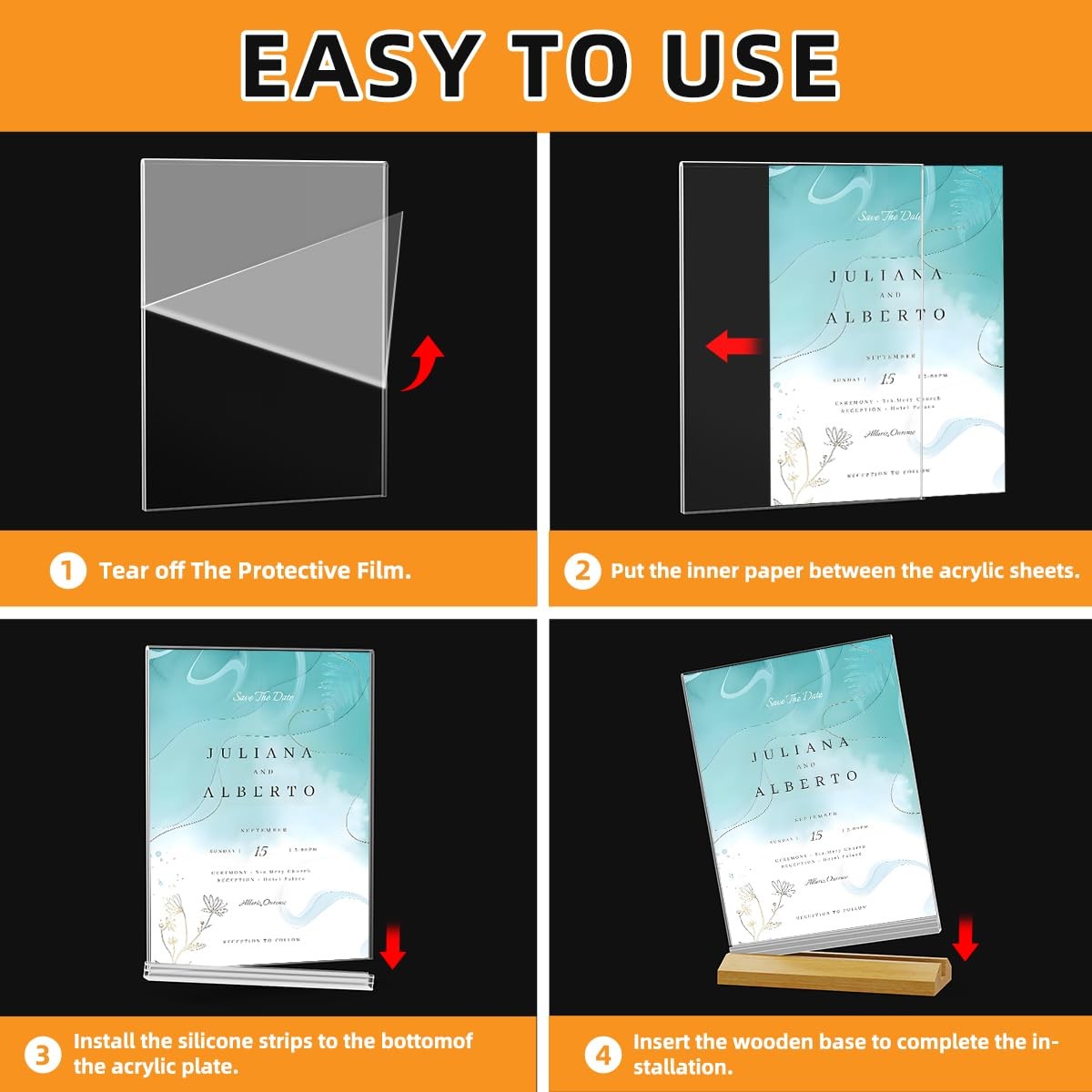 10 Pack Acrylic Sign Holder 8.5 x 11 Inch, Wood Base Signs Stand for Menu Flyer