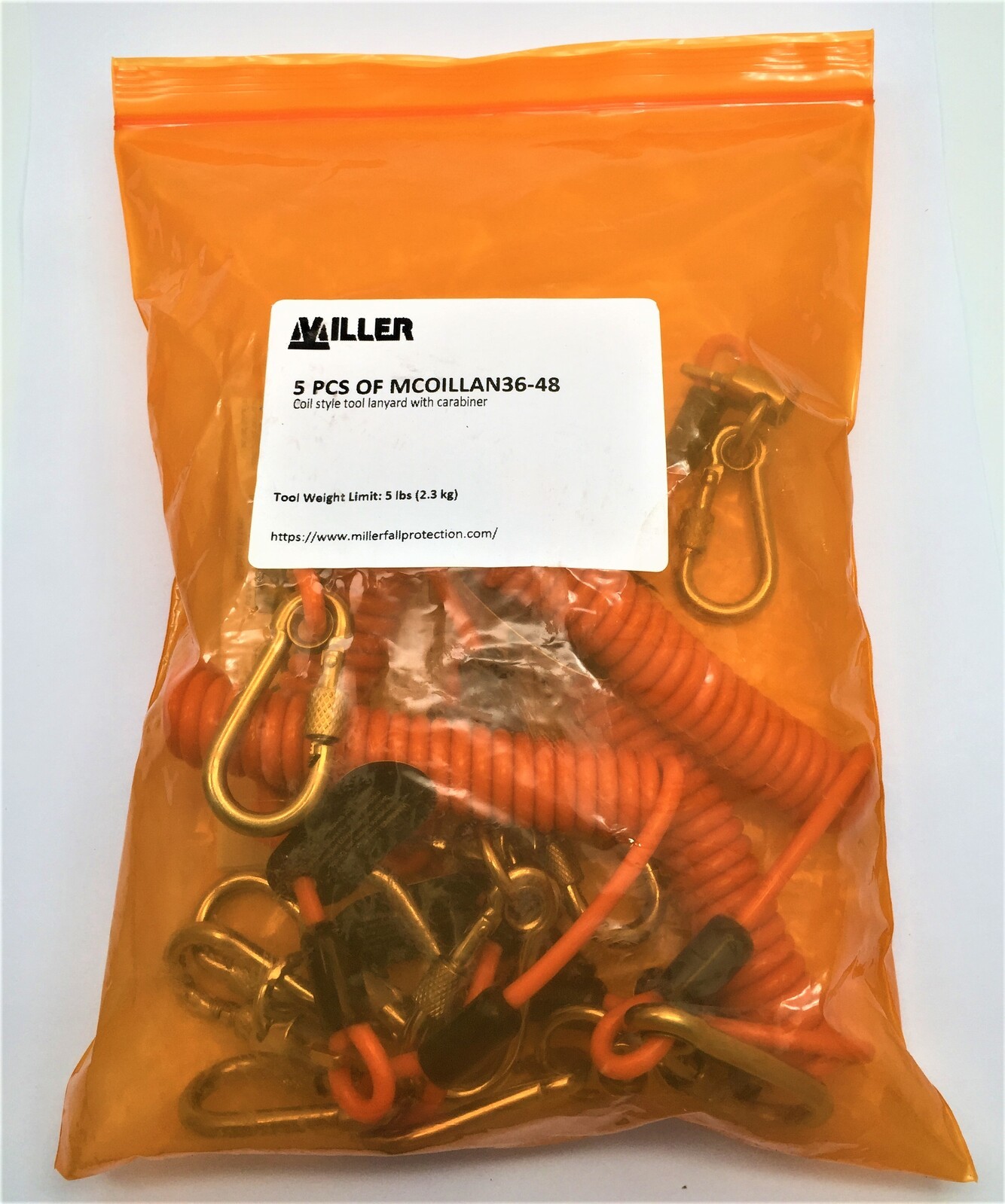 Miller Mcoillan36-48 Coil Style Tool Lanyard c/w Screw Gate Carabiners Honeywell