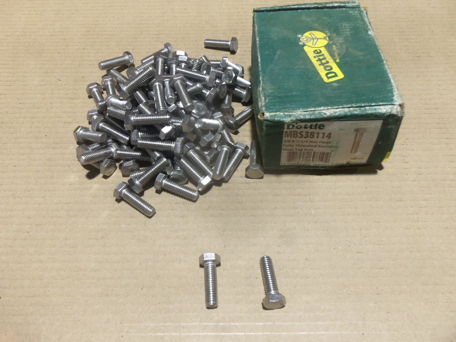 NEW Dottie MBS38114 *Box of 100* 3/8 X 1 1/4 Hex Head Fully Threaded Stainless