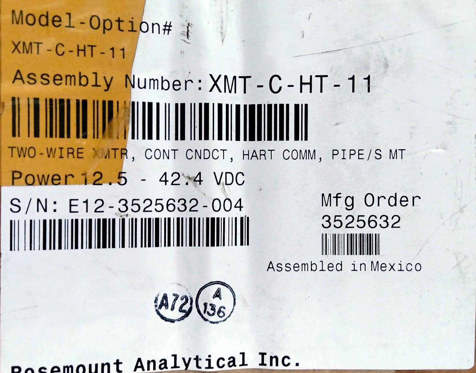 Emerson Rosemount Analytical Solu Comp XMT-C-HT-11 HART Transmitter