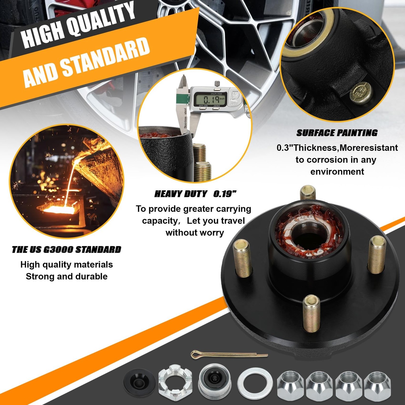 2 Sets 4 Lug Trailer Hub Kit for 2000 Lbs, for 1” BT9 Straight Axle Spindle …