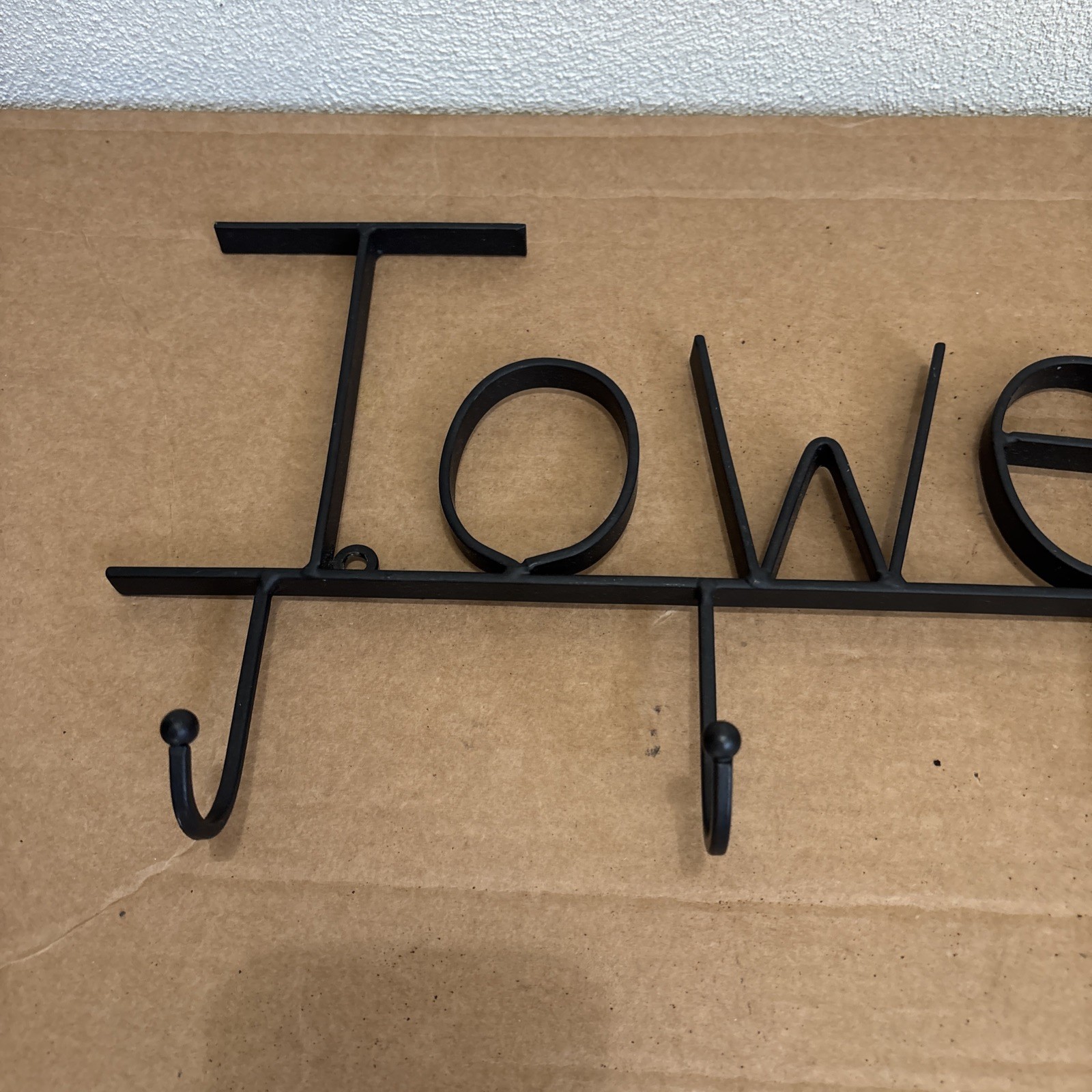 Black Metal Towel Hooks – Word Towels in Modern Lettering – 15″x12″x3″ – 4 Hooks