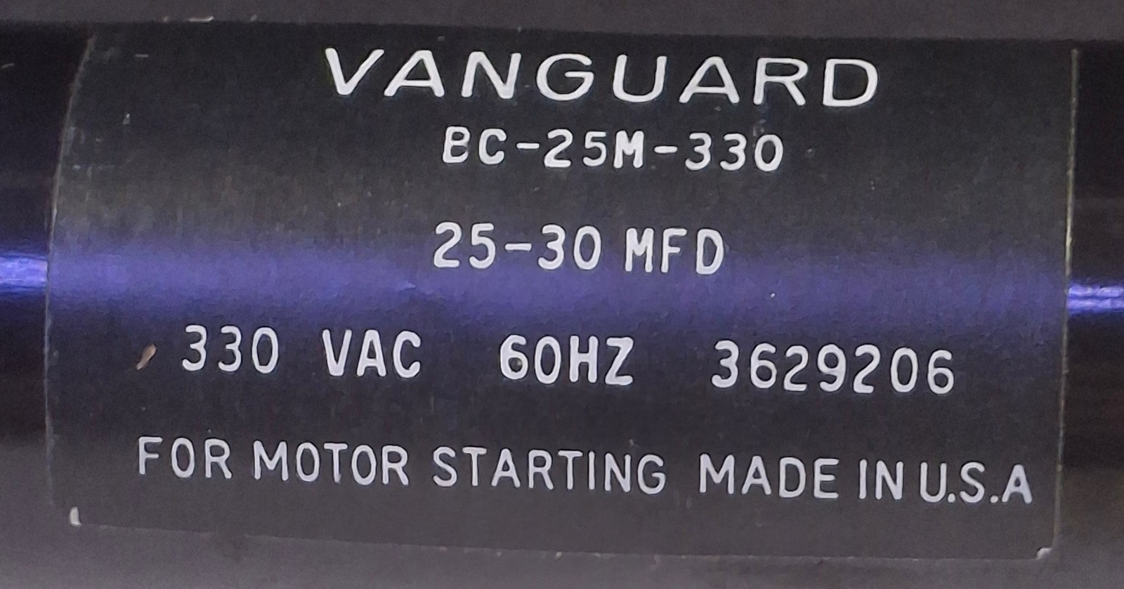 1 NEW VANGUARD BC-25M-330 25-30 MFD START CAPACITOR NIB ***MAKE OFFER***