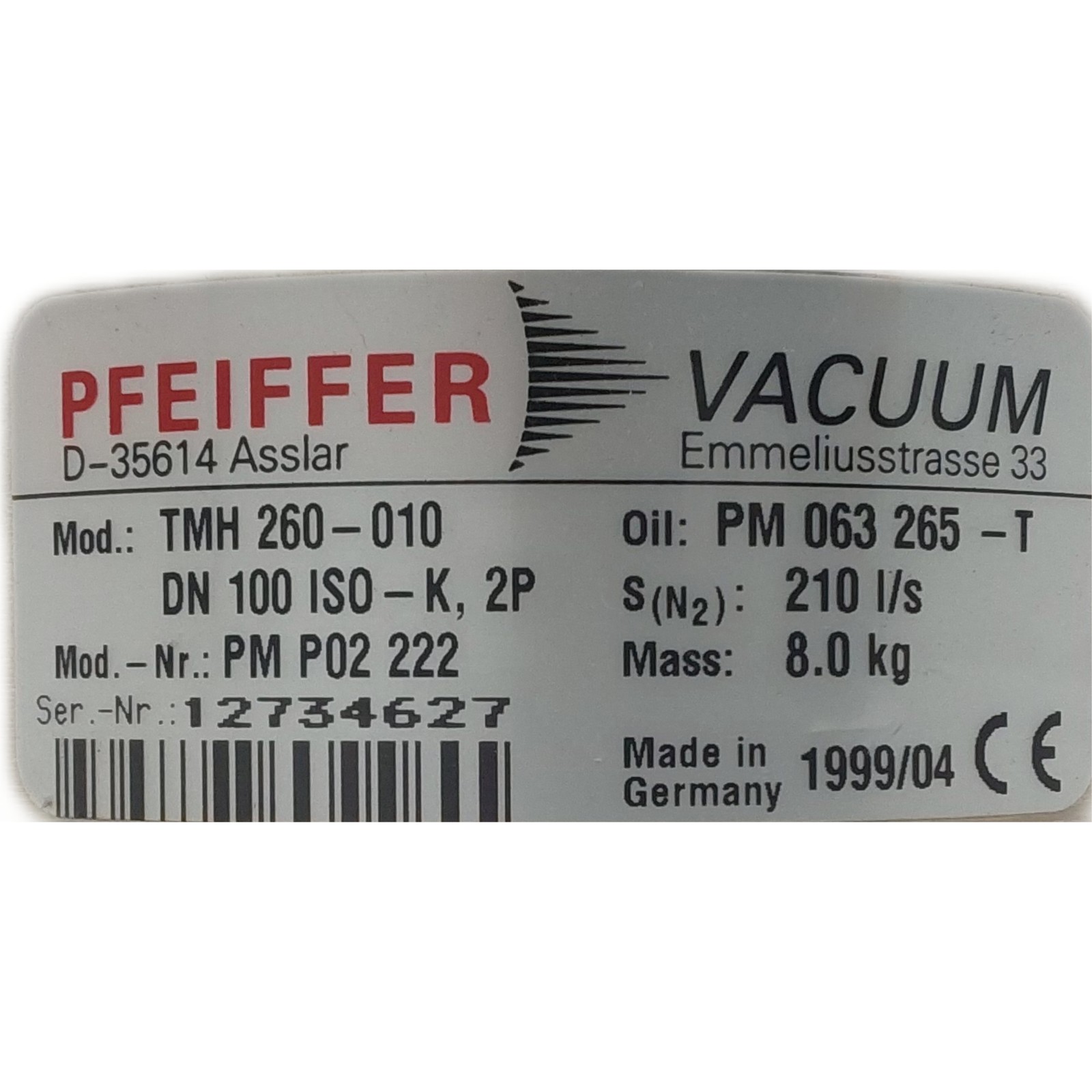 Pfeiffer TMH 620-010 Turbo Pump Turbomolecular Vacuum Pump DN ISO Tested