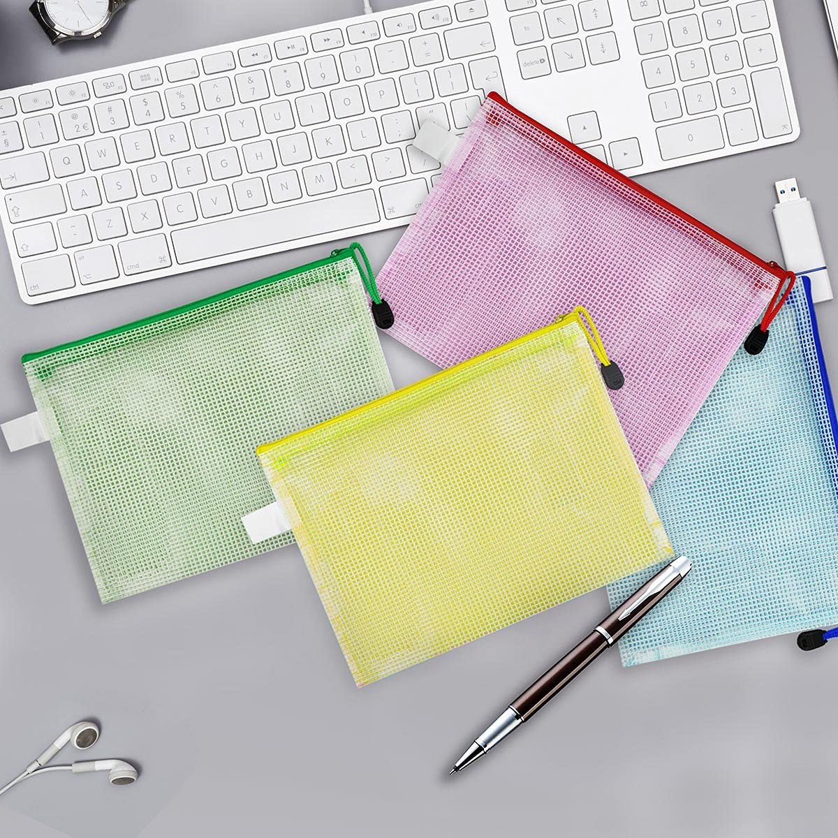 12 Pack Document Zipper Pouch Travel File Mesh Bags A4 A5 A6 Size Yellow