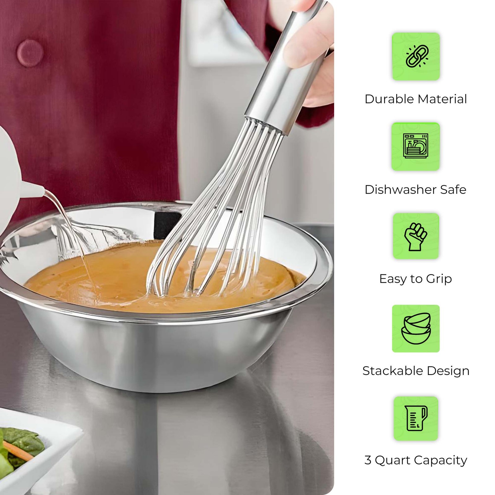 OCS Parts 4-Pack 7-Inch 0.75 Quart Stainless Steel Mixing Bowls