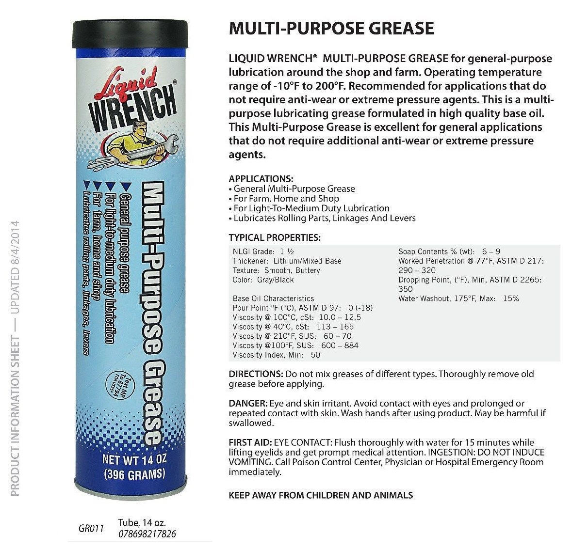 Multi Purpose Black GREASE light to medium duty NLGI 1 1/2 Liquid Wrench GR011