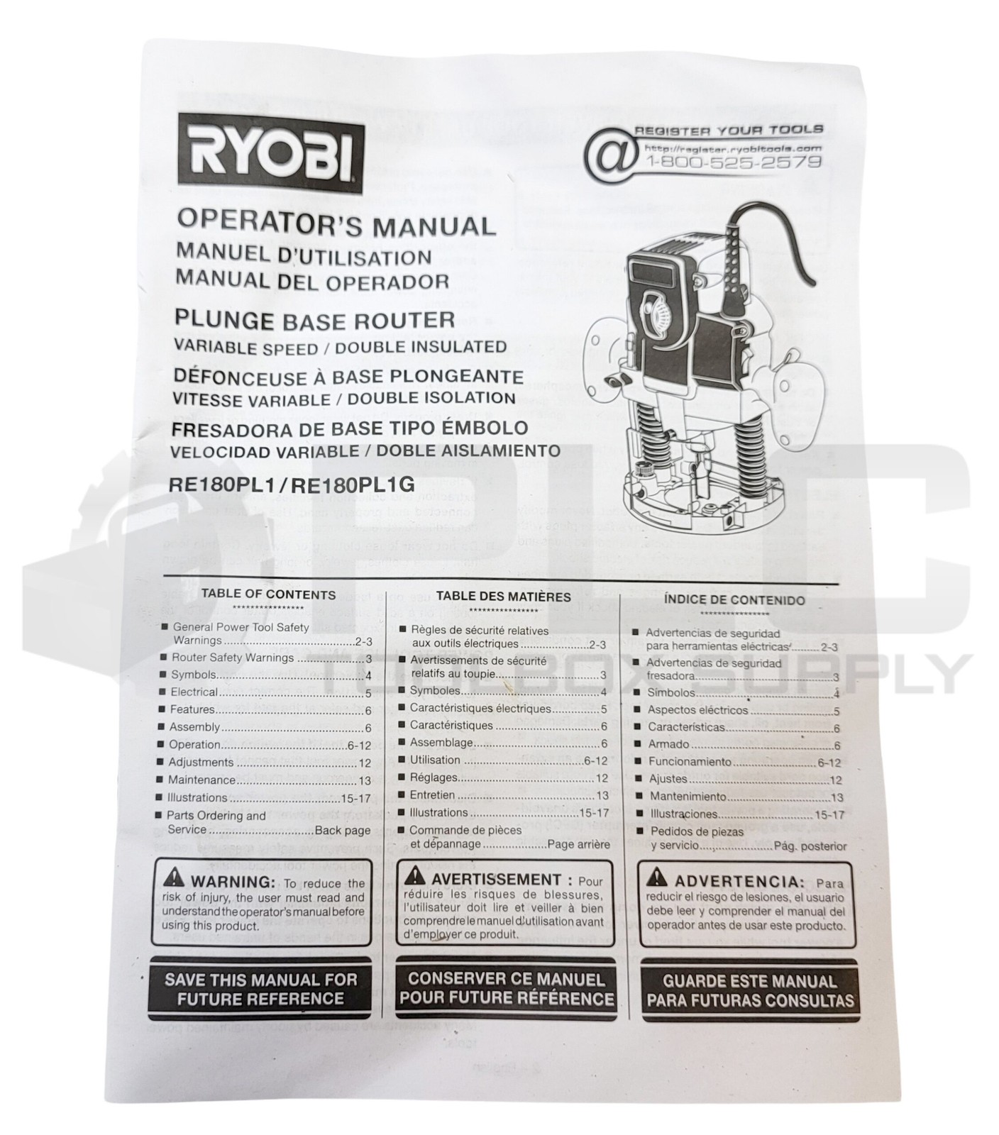 NEW RYOBI RE180PL1G 2 PEAK HP EVS PLUNGE BASE ROUTER
