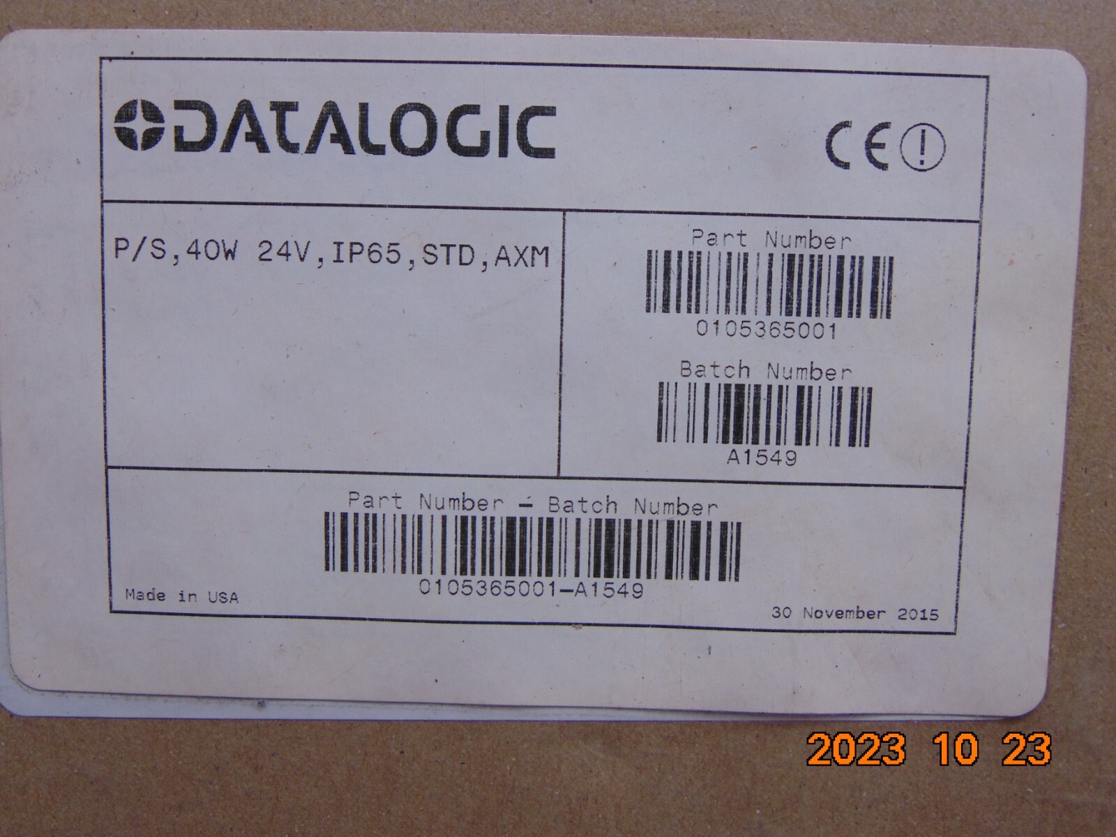 NEW DataLogic Power Supply 40w, 24v, IP65, Axiom Scanner