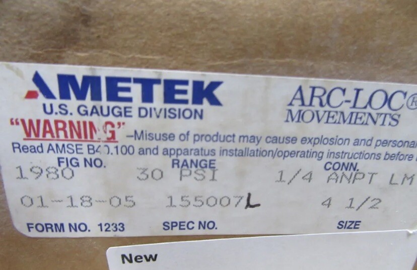 Ametek 1980 USG Gauge Range: 30 PSI