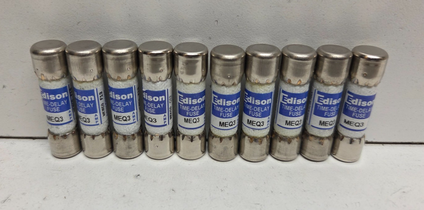 LOT OF 10 NEW NO BOX! EDISON 3A 500V FUSES MEQ3
